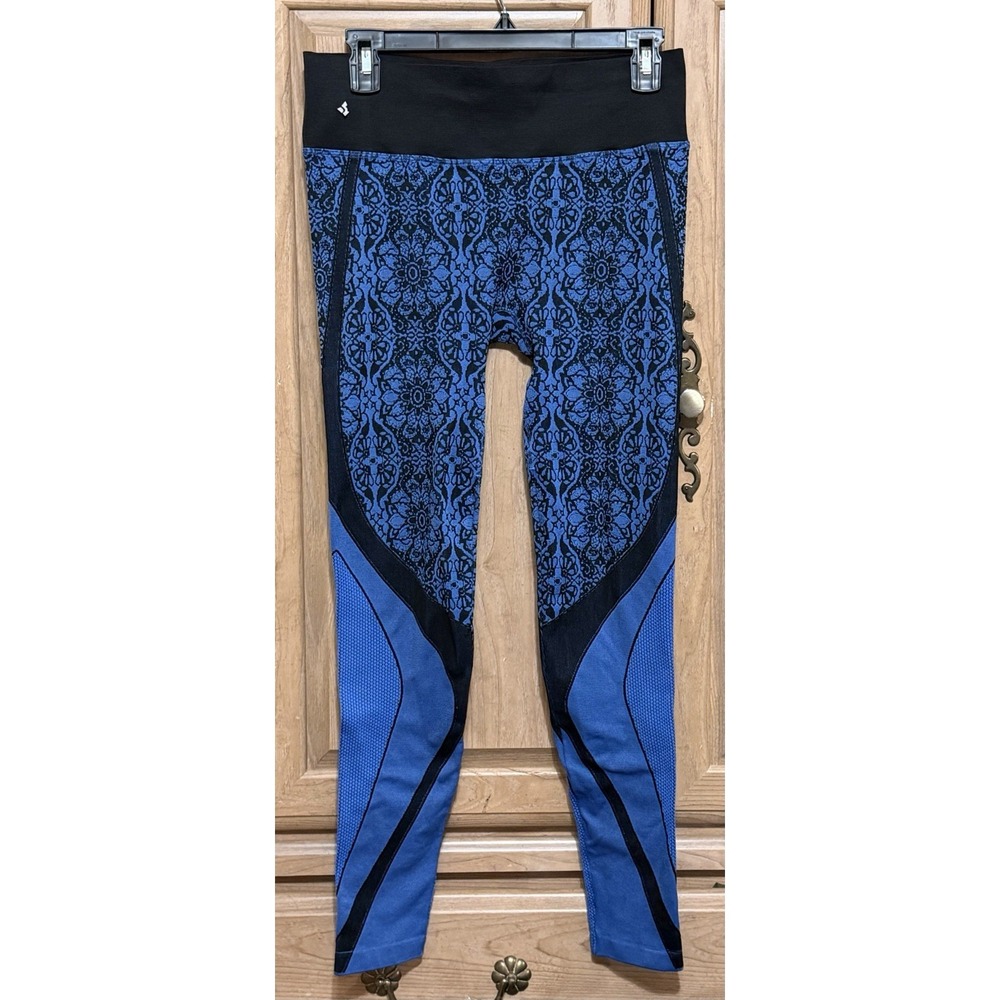 NUX Leggings Active Seamless Training Athletic Women's Large Blue Black Stretch